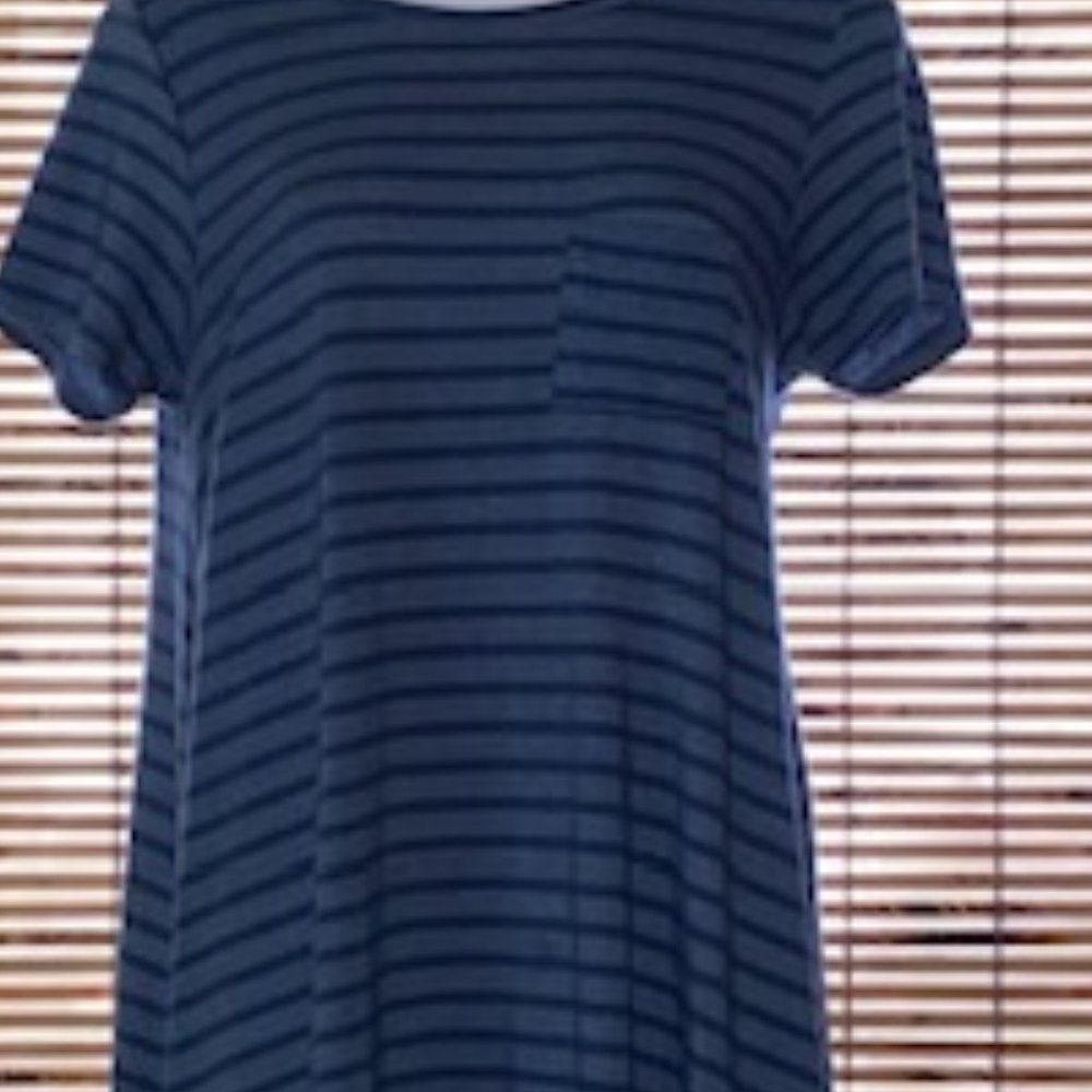 LuLaroe Heathered Blue-Gray & Blue Striped Carly Swing Dress - Picture 10 of 15